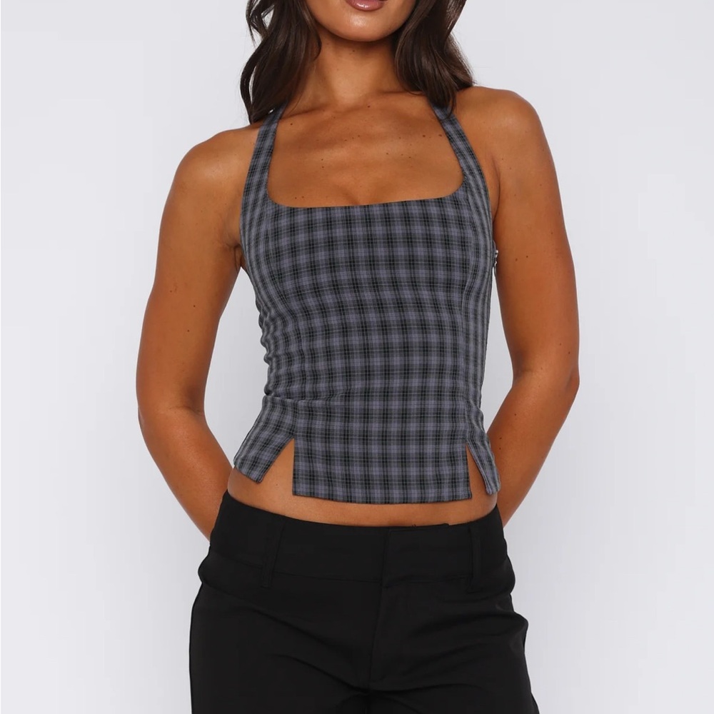 White Fox Plaid Halter Top